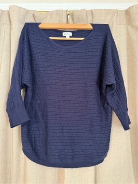 Market & Spruce Navy Cable Knit Scoop-Neck Sweater